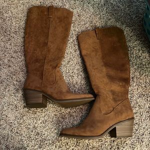 Faux suede below knee boots